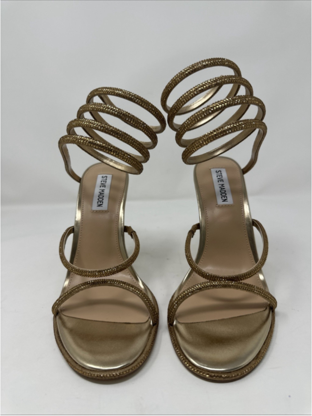 Steve Madden Women's Exotica 9M Gold Straps Ankle Strap Sandals Heels